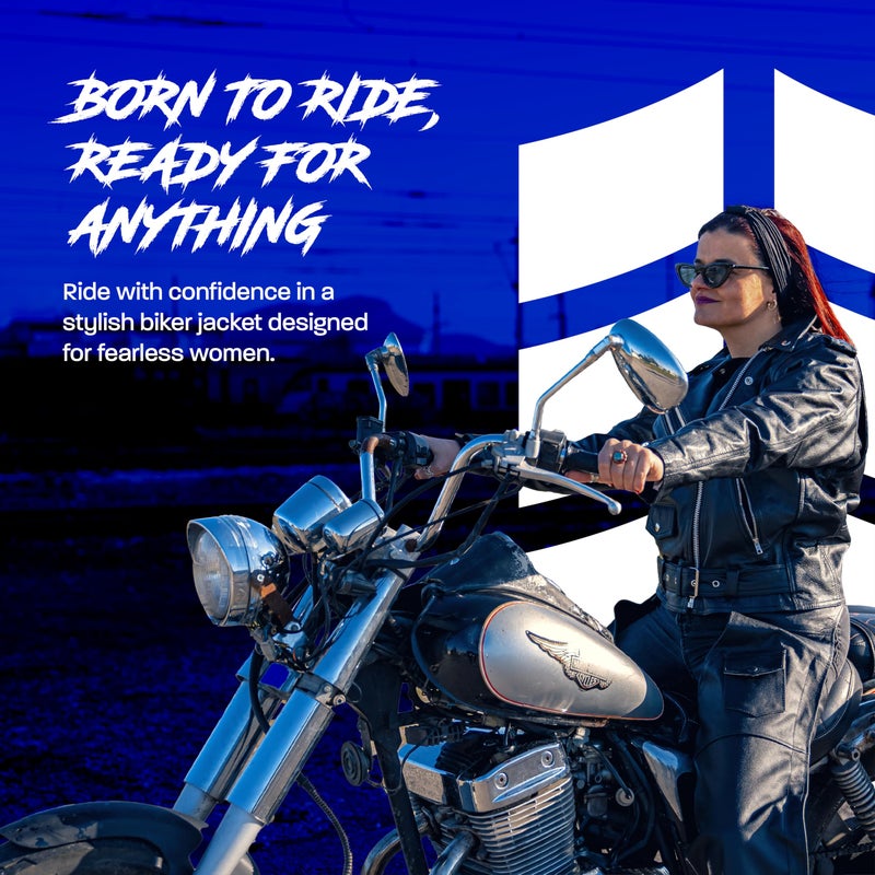 HWK Brando Women's Leather Motorcycle Jacket â€“ Durable, Classic Black with Polyester Thermal Lining & Stylish Vintage Design for All-Season Riding, Medium - Image 5