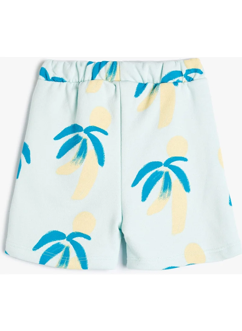 كوتون Cotton Shorts Tie Waist Pocket Palm Tree Printed