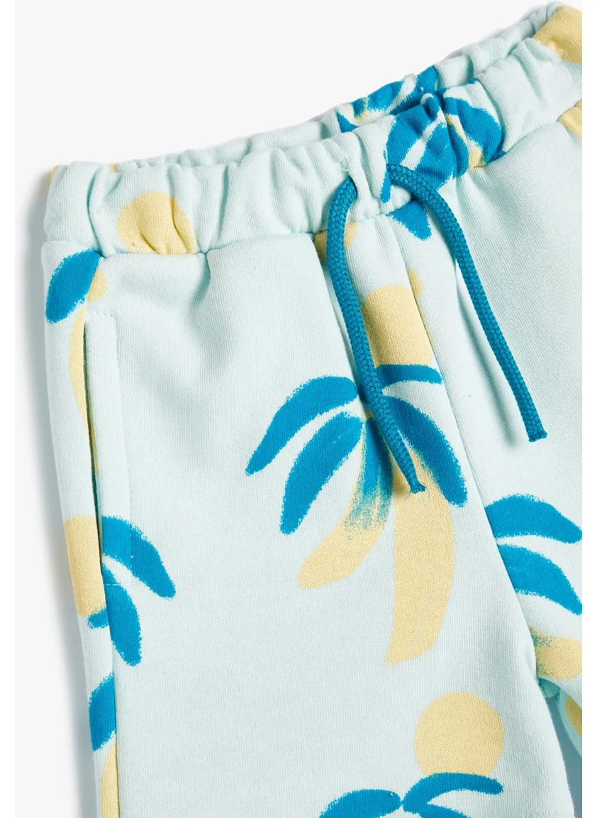 كوتون Cotton Shorts Tie Waist Pocket Palm Tree Printed