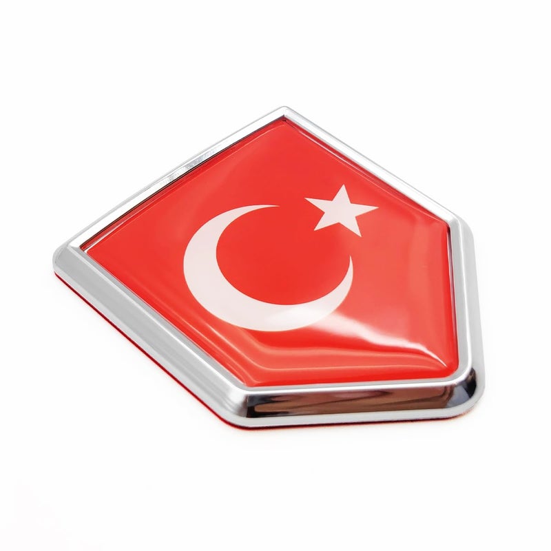 Overdecor Turkey Flag Decal Stickers Car Emblem Turkish Car Accessories Decorations Chrome Shield Flag Sticker Decals for Cars Truck Vehicles 2 Pack