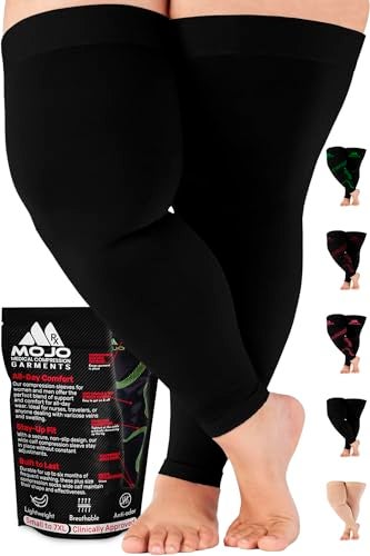 Mojo Compression socks Mojo - Compression Socks Footless for Women and Men 20-30mmHg - Extra Wide Compression Full Leg Sleeve for Varicose Veins Circulation, Lymphedema, DVT - Black, 3X-Large - A609 - Image 1
