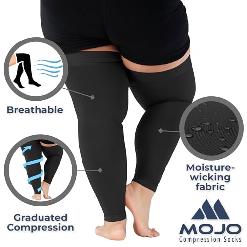 Mojo Compression socks Mojo - Compression Socks Footless for Women and Men 20-30mmHg - Extra Wide Compression Full Leg Sleeve for Varicose Veins Circulation, Lymphedema, DVT - Black, 3X-Large - A609 - Image 3