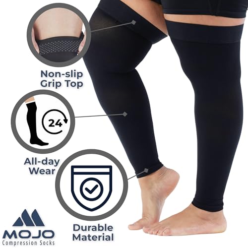 Mojo Compression socks Mojo - Compression Socks Footless for Women and Men 20-30mmHg - Extra Wide Compression Full Leg Sleeve for Varicose Veins Circulation, Lymphedema, DVT - Black, 3X-Large - A609 - Image 4