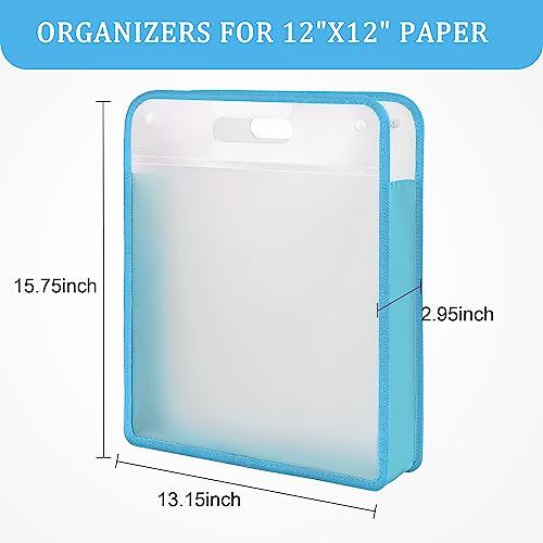 Caydo Scrapbook Paper Storage 3 Pack Blue Expanding Paper Folio Clear Portable 12x12 Scrapbook Storage with Handle for Holding 12 x 12 Inch Scrapbook Vinyl Cardstock - Image 3