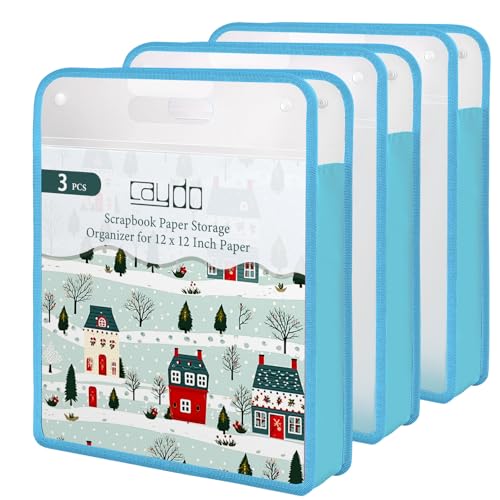 Caydo Scrapbook Paper Storage 3 Pack Blue Expanding Paper Folio Clear Portable 12x12 Scrapbook Storage with Handle for Holding 12 x 12 Inch Scrapbook Vinyl Cardstock - Image 1