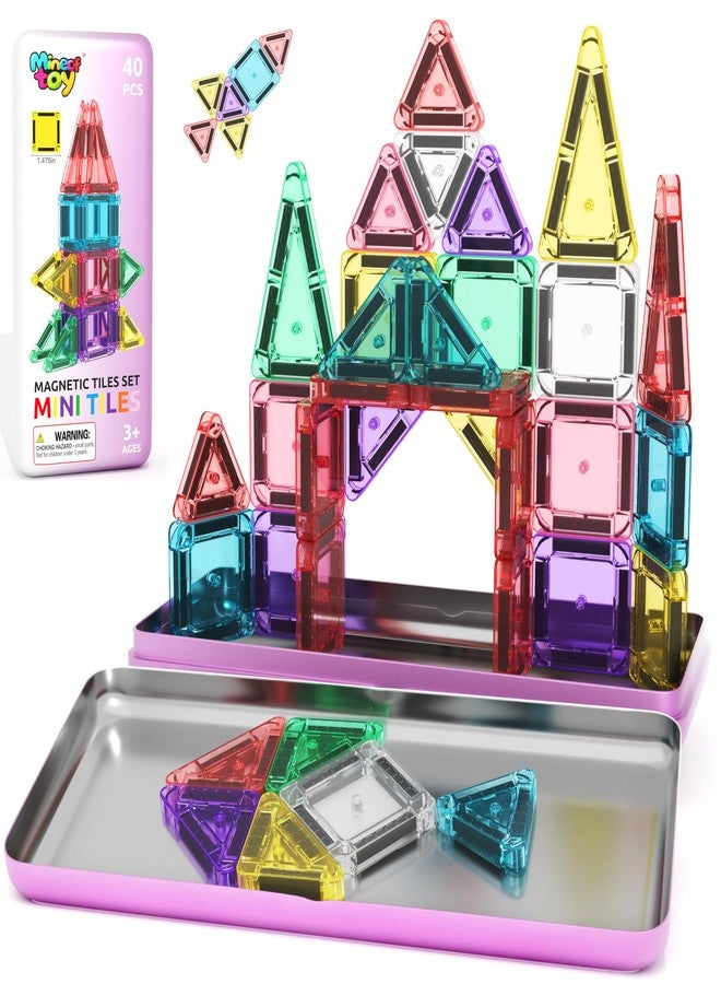 Minecftoy 40PCS Magnetic Tiles Mini Travel Essentials Toddler Toys with Case Set, Preschool Montessori Education Magnetic Building Blocks Games Sensory Toys for 3 4 5 Year Old Boys Girls Birthday Gifts - Image 1