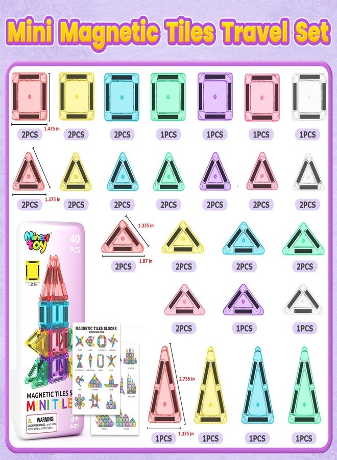 Minecftoy 40PCS Magnetic Tiles Mini Travel Essentials Toddler Toys with Case Set, Preschool Montessori Education Magnetic Building Blocks Games Sensory Toys for 3 4 5 Year Old Boys Girls Birthday Gifts - Image 3
