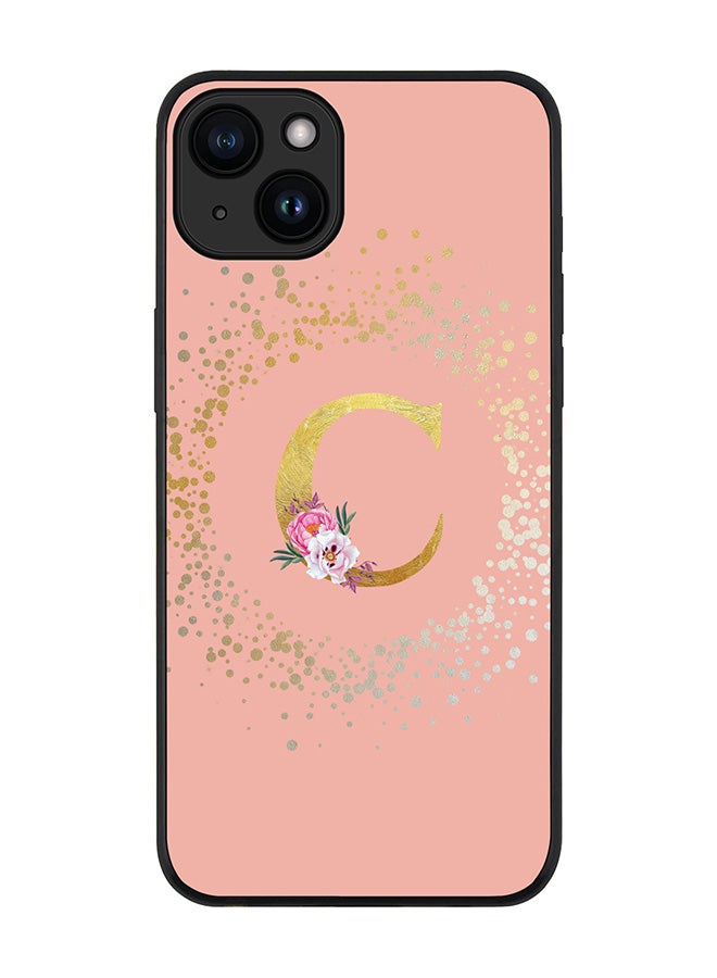 Stylizedd Cover for iPhone 15 Plus Case Rugged Black Slim fit Flexible Protective Cover Custom Monogram Initial Letter Floral Pattern Alphabet - C (Rose Pink) - Image 1