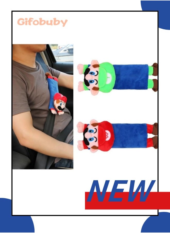 Gifobuby Mario Car Seat Belt Covers for Kids-Cute Plush Safty Belt Protector Cushions Shoulder Pads, School Bag Strap Covers, Baby Carriage Strap Covers, 2 Pieces  - Image 1