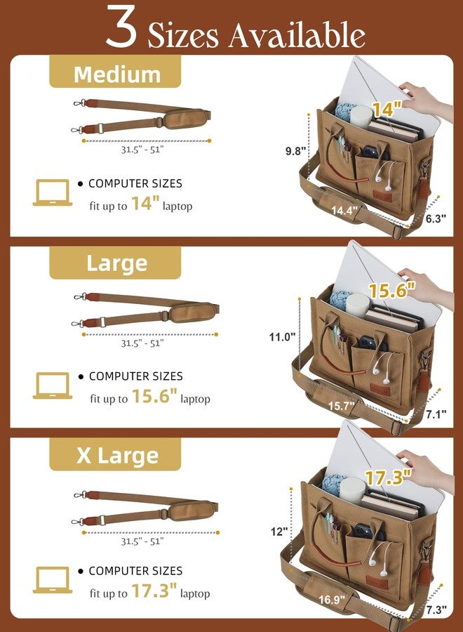 FIORETTO Canvas Tote Bag for Women with Zipper Closure, Individual Compartments, Detachable Strap & Bottom Support, Brown, Medium, Contemporary - Image 3