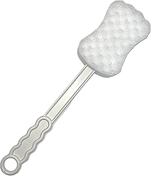 Long Handled Body Back scrubber Bath Sponge Exfoliating Body Scrub For Men Women Elderly Mobility Aid Brush Back for Wet or Dry Brushing White - Image 1