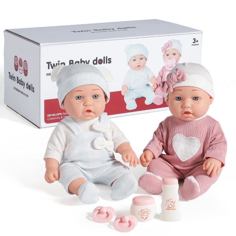 Enjoyin 12'' Twins Baby Doll Playset with Accessories Includes Boy and Girl Dolls, 2 Powder Bottles, and 2 Pacifiers, Ideal Gift for Children Age 3+ - Image 2