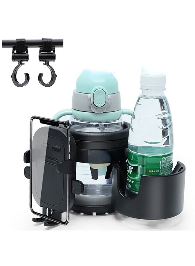 Beauenty Stroller Cup Holder with Phone Holder, 3-in-1 Universal Cup Holder with 2 PCS Stroller Hooks  for Stroller, Bike, Wheelchair, Walker, Scooter -Great Accessory for Mommy (Black) - Image 2