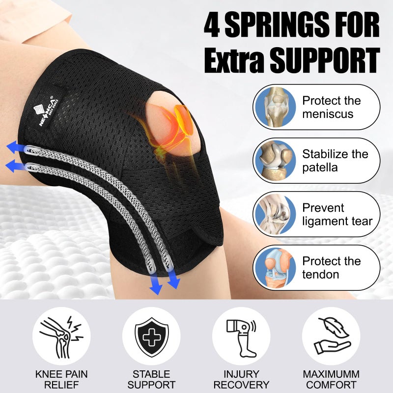 NEENCA Knee Brace for Knee Pain, Compression Knee Support with Air Mesh Fabric, Adjustable Knee Wrap with Side Stabilizers, Ultra-Soft Bandage for Elderly, Meniscus Tear, ACL, Arthritis Relief, Hiking - Image 3