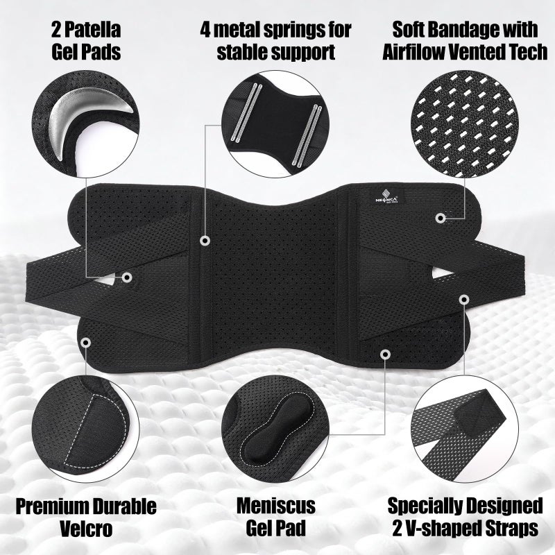 NEENCA Knee Brace for Knee Pain, Compression Knee Support with Air Mesh Fabric, Adjustable Knee Wrap with Side Stabilizers, Ultra-Soft Bandage for Elderly, Meniscus Tear, ACL, Arthritis Relief, Hiking - Image 2