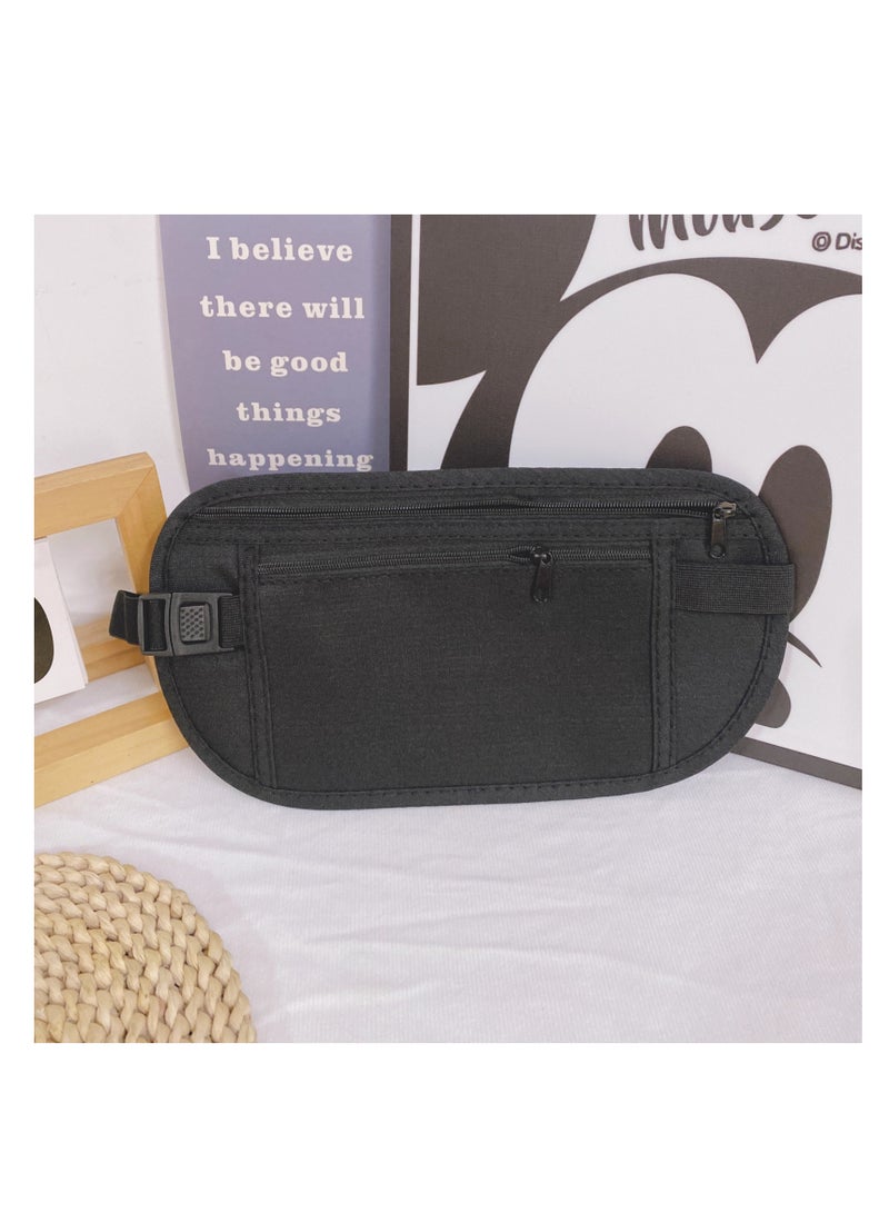 NOVOLAN حقيبة خصر ضيقة، حقيبة مضادة للسرقة، حقيبة خصر ضيقة للسفر إلى الخارج، حقيبة جواز سفر رياضية محايدة رفيعة غير مرئية، محفظة مضادة للسرقة، خفيفة الوزن وقابلة للإخفاء (أسود)