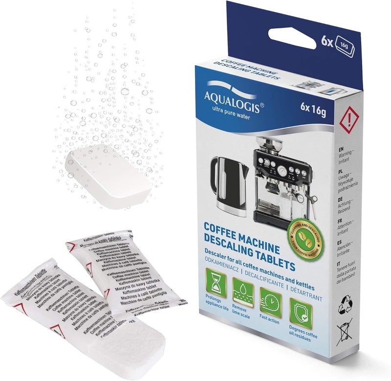 Aqualogis أقراص إزالة الترسبات الكبيرة 16 جرام لآلة القهوة والغلاية، متوافقة مع Tassimo Bosch Senseo Nespresso (6) - Image 1