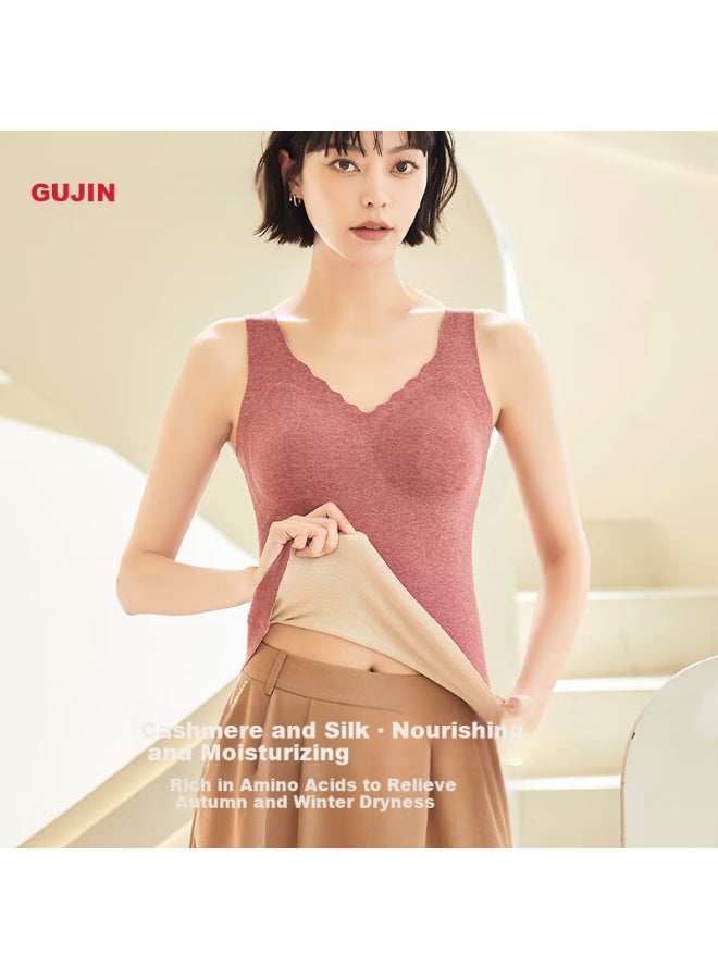 Gujin Autumn Winter Wool Silk Warm Vest Women Seamless Integrated Cup Thermal Underwear Base Layer Shirt - Image 5