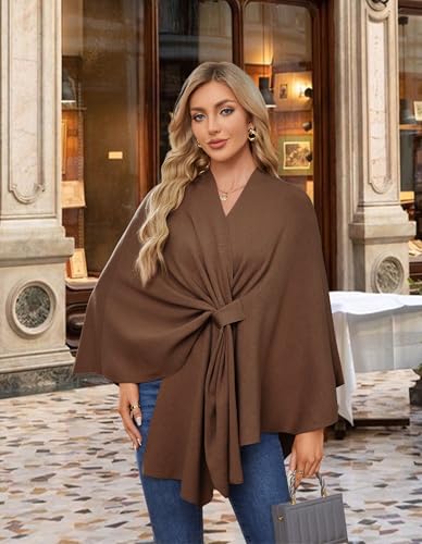 PULI Women's Elegant Shawl Wraps Soft Open Front Poncho Sweater for Spring Fall Winter caramel - Image 2