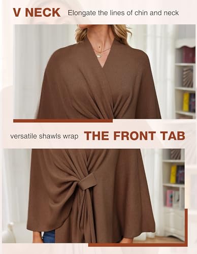 PULI Women's Elegant Shawl Wraps Soft Open Front Poncho Sweater for Spring Fall Winter caramel - Image 4