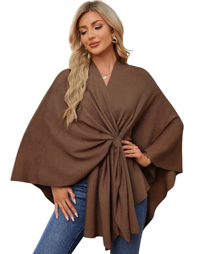 PULI Women's Elegant Shawl Wraps Soft Open Front Poncho Sweater for Spring Fall Winter caramel - Image 1