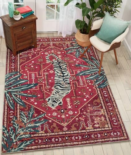 Aldopein Tribal Rugs Summer Tropical 5x7 Area Rugs Wine Red Traditional Boho Vintage Oriental Rug Carpet for Bedroom Kitchen Dining Living Room Indoor Entryway Washable - Image 3
