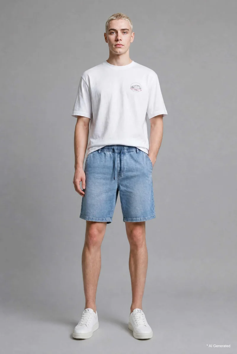 ديفاكتو Relaxed Fit Elastic Waist Denim Shorts