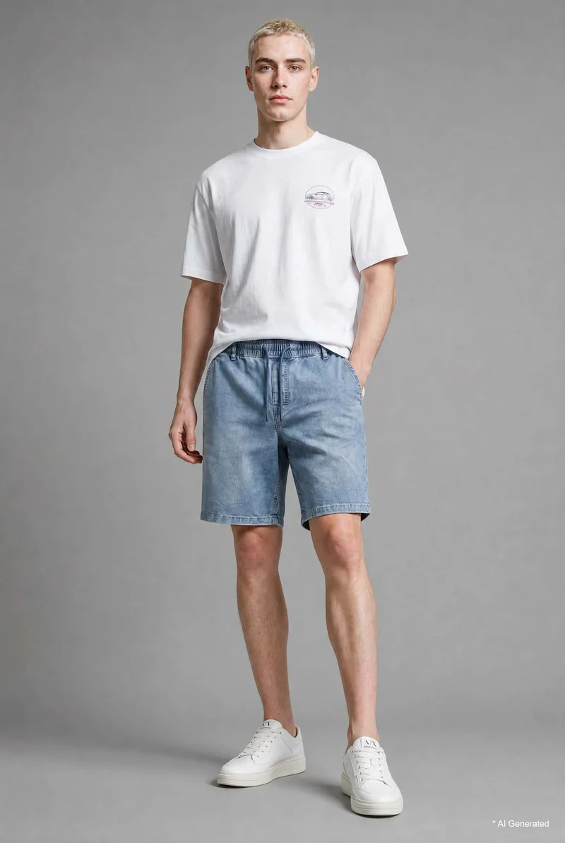 ديفاكتو Relaxed Fit Elastic Waist Denim Shorts