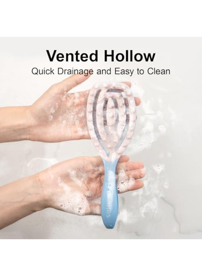 RHOS Scalp Massager Shampoo Brush with Handle Curved Vented Hair Scrubber Scalp Brush for Wet Dry Hair Blue - Image 3