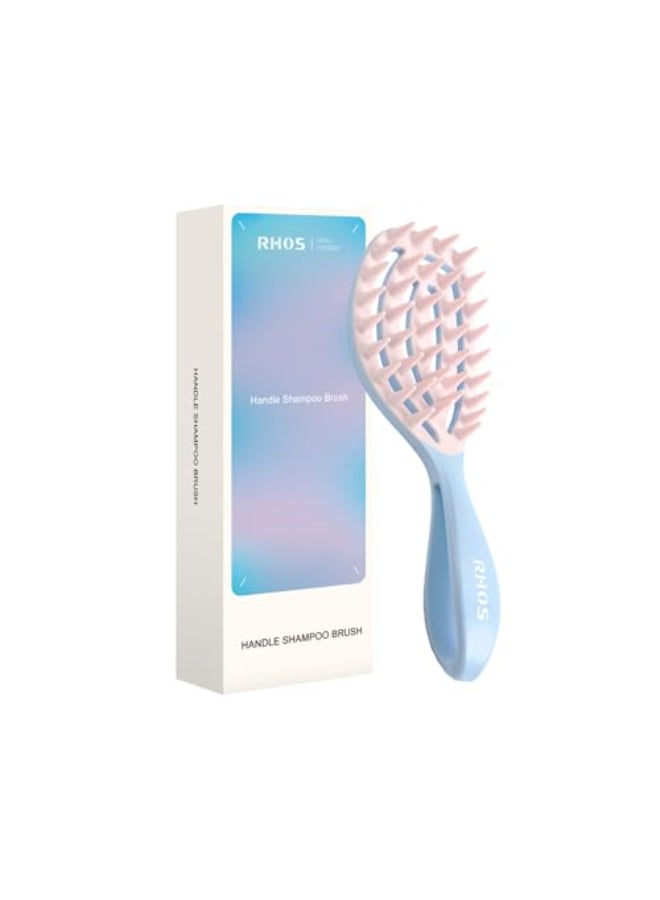 RHOS Scalp Massager Shampoo Brush with Handle Curved Vented Hair Scrubber Scalp Brush for Wet Dry Hair Blue - Image 1