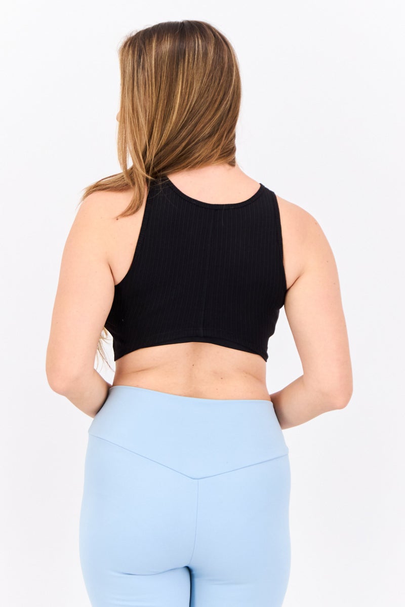 The Giving Movement Women Round Neck Sleeveless Ribbed Tank Top, Black - Image 3