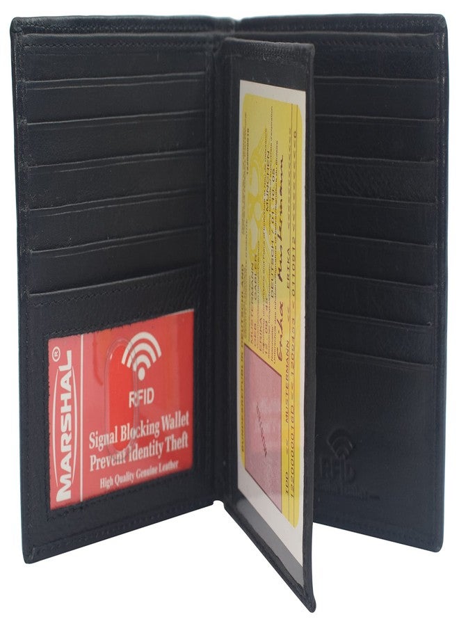MARSHAL RFID Blocking Bifold Hipster Multi Credit Card ID Holder Wallet Leather (Black) - Image 1
