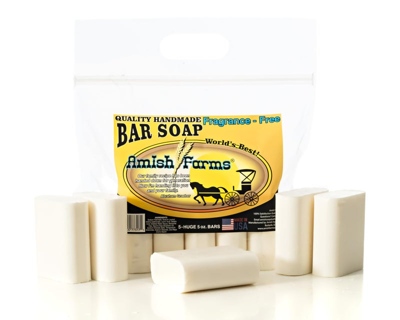 Amish Farms Fragrance-Free & Dye-Free Natural Bar Soap for Sensitive Skin (Huge 5 Bars) - Made in USA, Unscented Moisturizing Bar Soap Soap (5-Pack) - Image 2