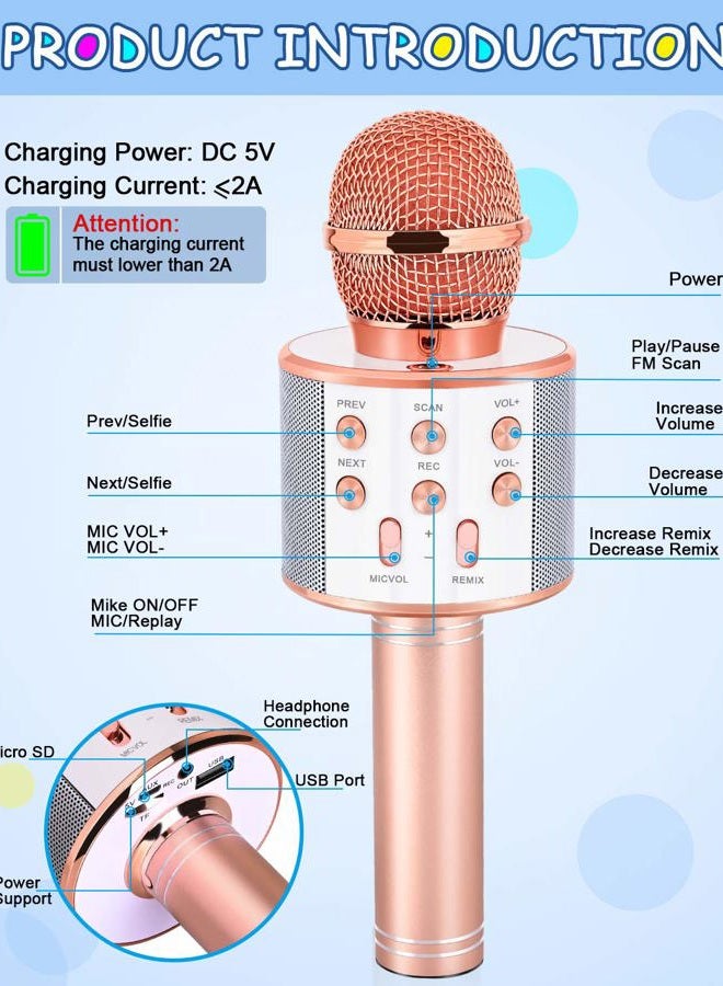 Dodosky Toys for Girls Age 5-12, Wireless Bluetooth Karaoke Microphone for Kids Popular Toys for 5 6 7 8 9 10 11 12 Year Olds Girls Boys Best Gifts for 5-12 Year Olds Girl Boy Teen - Champagne - Image 3