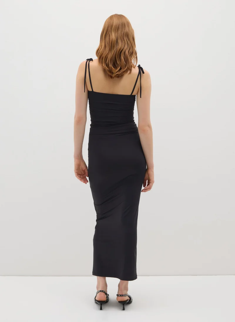 او في اس RUCHED BLACK LONG DRESS