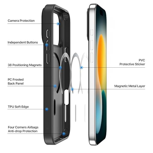 VONZEE Back Cover Case Compatible with iPhone 17 Pro Case Luxury Retro Flowers Floral Clear for Magnetic Wireless Charging Case Shockproof PC+TPU Cute Glossy Shiny Cover for Girls Women, 6.3'' Black - Image 5