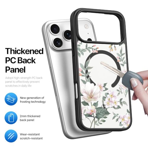 VONZEE Back Cover Case Compatible with iPhone 17 Pro Case Luxury Retro Flowers Floral Clear for Magnetic Wireless Charging Case Shockproof PC+TPU Cute Glossy Shiny Cover for Girls Women, 6.3'' Black - Image 3