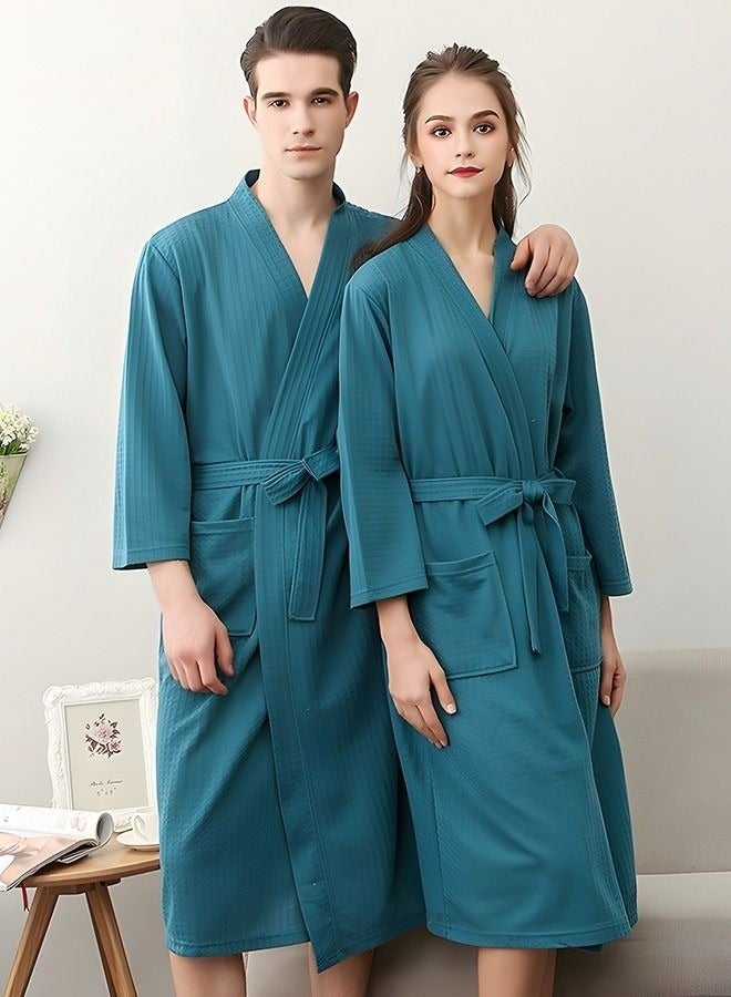 Ladies Waffle Woven Bathrobes with Belts, Cotton Robes, Light and Breathable Women's Gowns L - Image 2