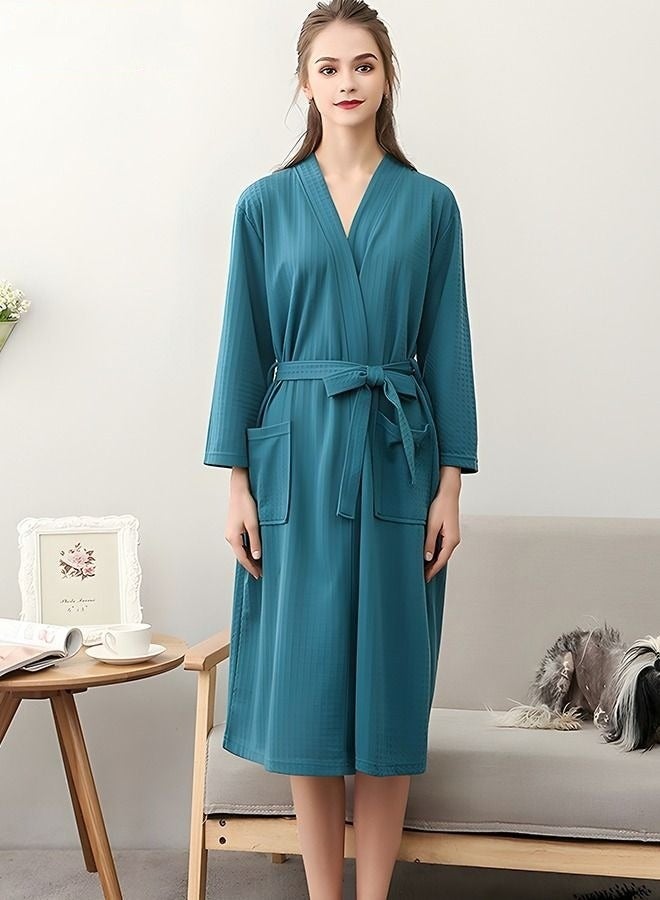 Ladies Waffle Woven Bathrobes with Belts, Cotton Robes, Light and Breathable Women's Gowns L - Image 1