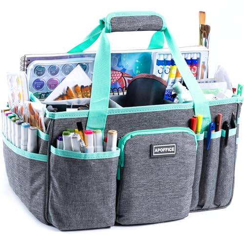 APOFFICE Art Supply Organizer Tote Bag Craft Caddy with Handle Utility Storage Tote with Multiple Pockets Adjustable Divider for Stationary Sewing Scrapbooking School Office Medical Supplies - Image 1