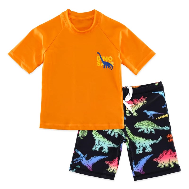 SINOLY Boys Two Piece Rash Guard Swimsuits Kids Short Sleeve Sunsuit Swimwear Sets Dinosaur 6T - Image 2