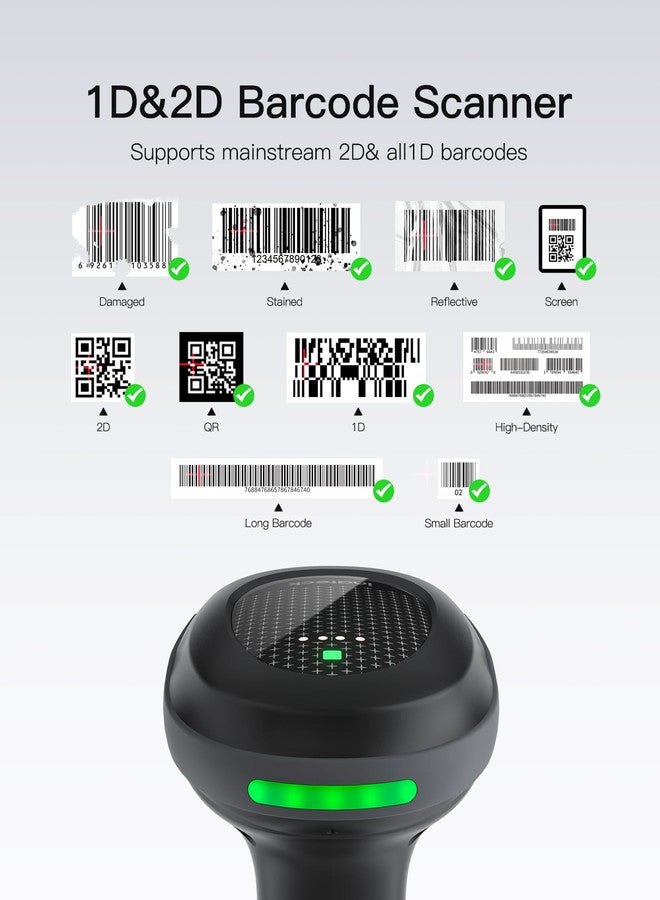 Inateck Wireless 2D Barcode Scanner Bluetooth, Megapixel QR Scanner with Charging Cradle Data Receiver, 2X 2000mAh Replaceable Batteries for Continuous Shift Work - Image 2