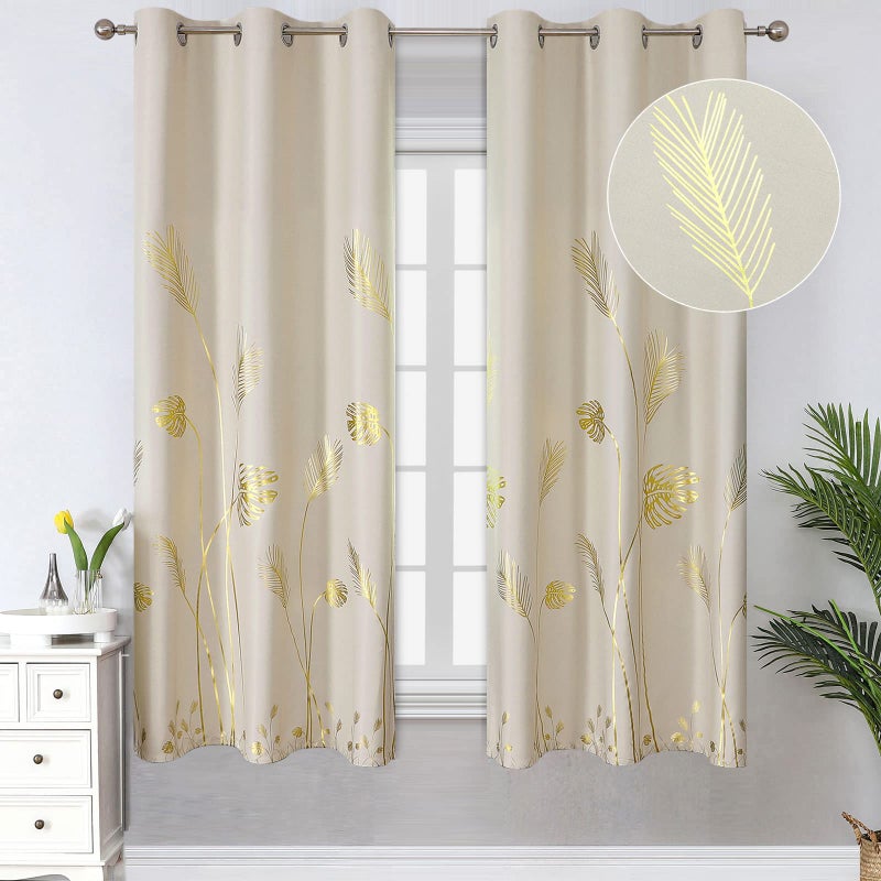 Estelar Textiler Palm Tree and Wheat Curtains Blackout Energy Saving Curtains Light Filtering Window Curtains Panles for Kids Bedroom 42Wx63L Cream Beige 2 Panels