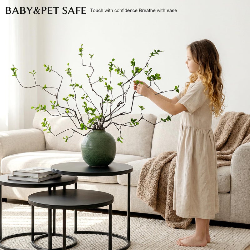 Ttranewsoo 4 Pcs Fall Stems Artificial Ficus Branches, Faux Eucalyptus Stems Fall Decor, Fake Leaves Fall Decorations for Home, Autumn Table Decor Fall Branches for Vase 47.2 Inch,Green - Image 4
