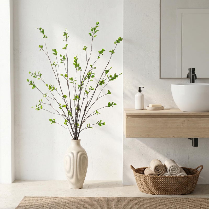 Ttranewsoo 4 Pcs Fall Stems Artificial Ficus Branches, Faux Eucalyptus Stems Fall Decor, Fake Leaves Fall Decorations for Home, Autumn Table Decor Fall Branches for Vase 47.2 Inch,Green - Image 5