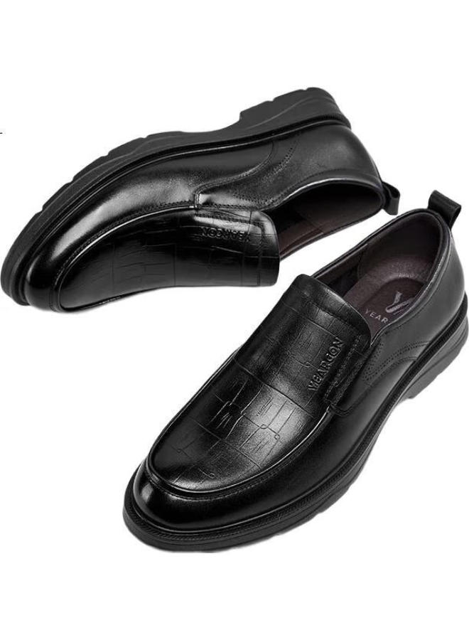 YEARCON Men'S British Style Slip-On Business Casual Leather Shoes With Soft Sole For Dad 96343W Black Size 42 - Image 2