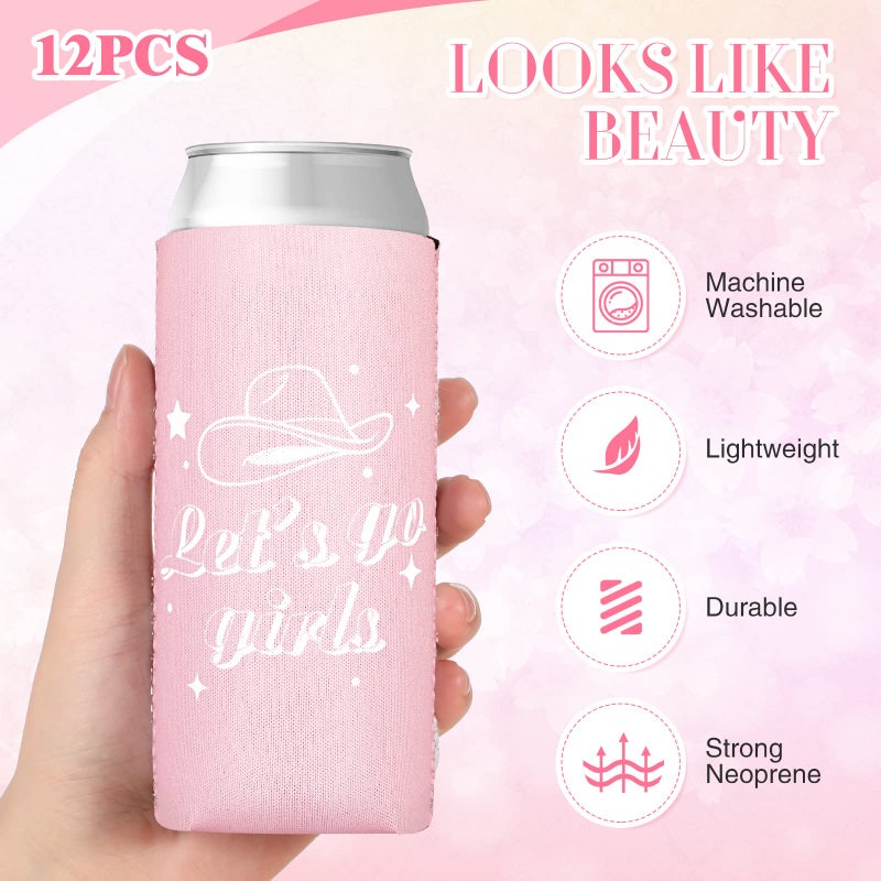 Youyole 12 Pcs Bachelorette Party Can Sleeves Cowgirl Slim Can Let's Go Girl Bachelorette Party Can Coolers Bride Insulated Beer Can Cooler Sleeves for Bridal Shower Supplies Favors Decorations - Image 4