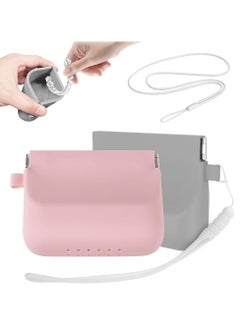CMGTYYD 2 Pack Silicone Retainer Case with Lanyard, Durable Soft Denture Case with Vent Holes Compatible for Invisalign, Portable Mouth Guard Case Travel Containers (Pink+Grey)  - Image 1
