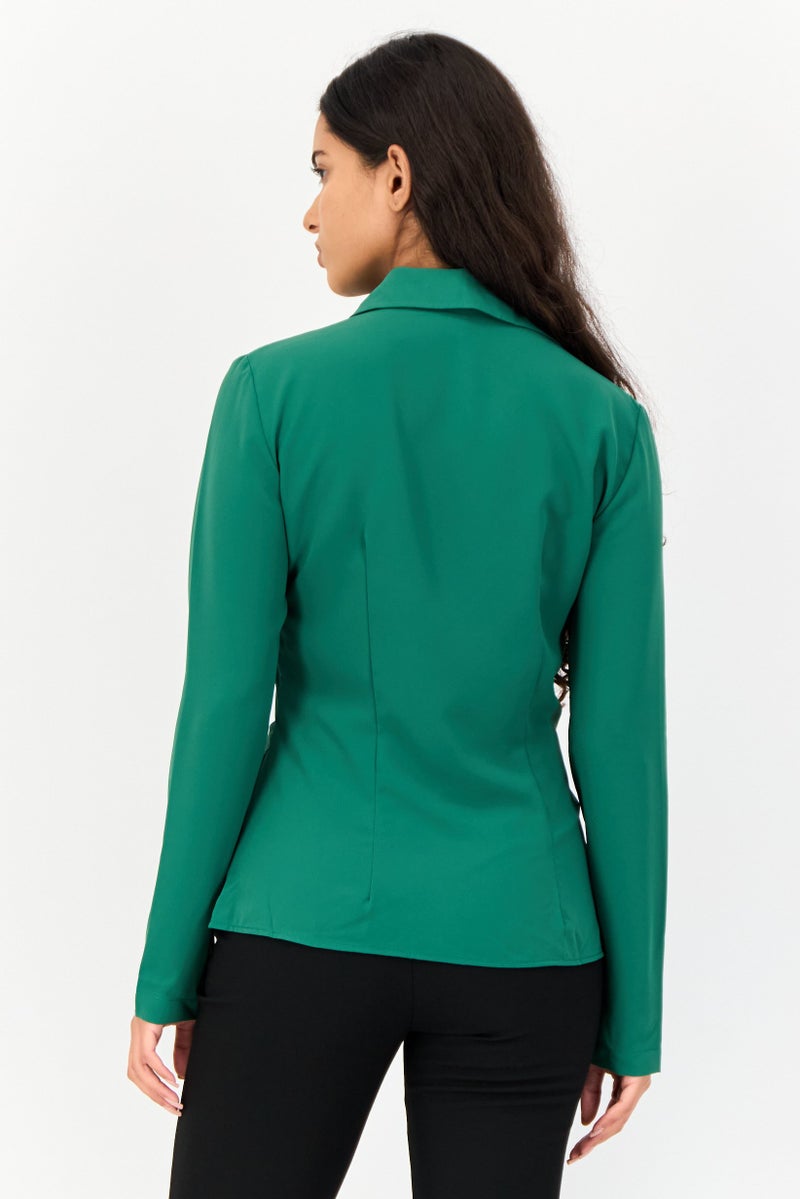 KOTON Women Pointed Collar Long Sleeve Solid Shirt, Green - Image 2