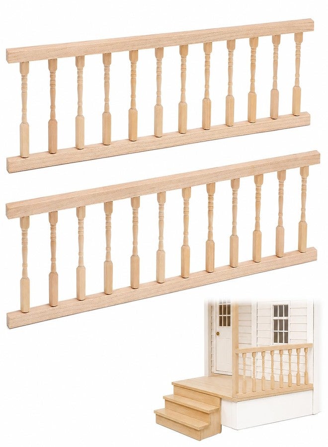 Garneck 2PCS Dollhouse Railing Kit: 1:12 Scale Unfinished Wooden Handrail Miniature Porch Railing for Balcony Tiny Stair Fence Accessories DIY Fairy Doll House Furniture Decoration - Image 1